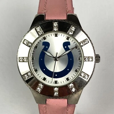 Gametime Indianapolis Colts Watch Women 36mm NFL Silver Tone Bling Pink Leather - Image 1 of 4