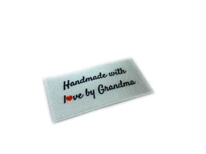 Handmade with love by Grandma labels tags - Sew In White Ribbon - 25x40mm Flat - Picture 1 of 1