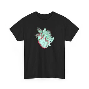 Vibrant Tropical Heart T-Shirt Bold Graphic Tee Paradise Shirt For Men and Women - Picture 1 of 37