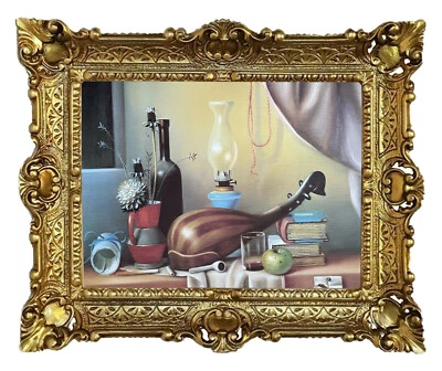 Beautiful Painting 56X46CM - By P. Grossi Still Life With Mandolin Antique Rep - Image 1 of 3