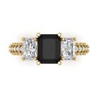 4.26 Emerald RD 3stone Natural Onyx Modern Statement Ring Solid 14k Yellow Gold