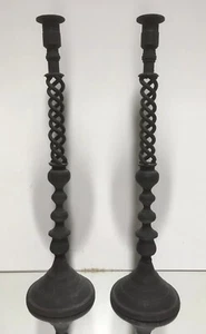 Pr. Large Iron Cast Iron Open Barley Twist Candle Holders 19 3/4"H - Picture 1 of 11