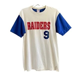 T-shirt vintage Jerzees manica corta raglan uomo Medium Raiders #9 - Foto 1 di 10