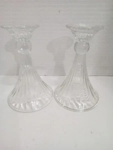 Vintage Crystal Glass Candlesticks 6 Inches Set Of Two  Flared  Bottoms - Picture 1 of 5