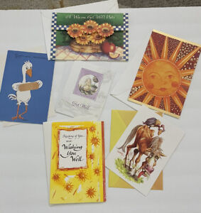 6 Lot Get Well Greeting Cards Envelopes Blue Mountain Arts stork Fravessi Horse