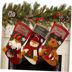 3PCS 18" Christmas Stocking Classic Large Stockings Santa, Snowman, Reindeer - Picture 1 of 7