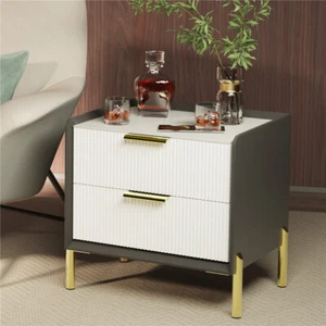 Anticorrosion White Sintered Nightstand Wooden Side End Table w 2 Fluted Drawers - Picture 1 of 16