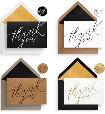 Thank You Cards W/Envelopes-Luxury 120 Pack, Gold-Foil-Stamped Interiors - Image 1 of 4