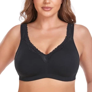 Women'S Wireless plus Size Lace Bra Full Coverage Unlined Minimizer Bra Comfort - Picture 1 of 13
