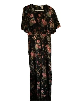 H&M WOMEN’S SIZE 6 ROMPER BLACK FLORAL BIRDS - Image 1 of 4