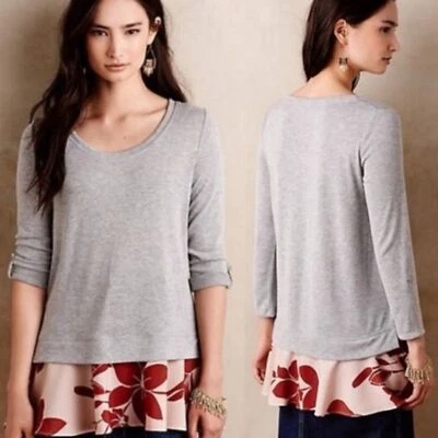 Suéter Top Anthropologie Pequeño Amarillo Botón Volantes Dobladillo Floral Seda M Foto 1 de 4