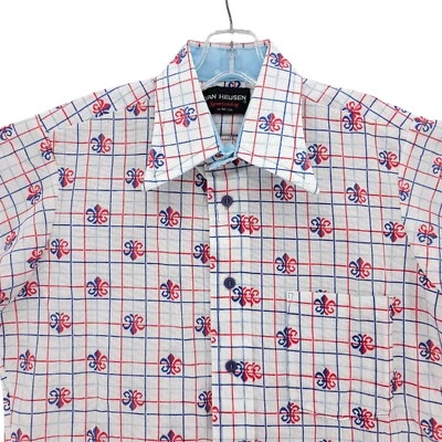 VINTAGE 70s Van Heusen Short Sleeve Shirt Disco Geometric MEDIUM 15 - 15.5 - Image 1 of 4