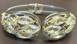 Vintage Crystal Rhinestone Silver Tone Clamper Bracelet 7” - Picture 1 of 10