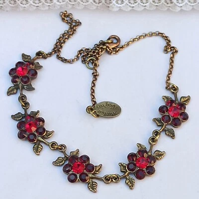 Collar Michal Negrin Flores Rojo Granate con Cristales de Swarovski Declaración Regalo Foto 1 de 4