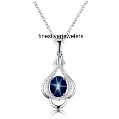 Lindy Star Necklace Infinity Style Oval Cabochon Blue Lindy Star Pendant in 925  - Image 1 of 3