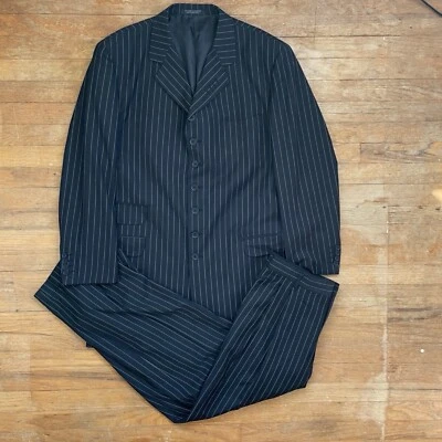 Vintage Mens Pinstripe Suit Set Size 44L Blazer 34x31 Pants 1990s Black/Gray - Image 1 of 4