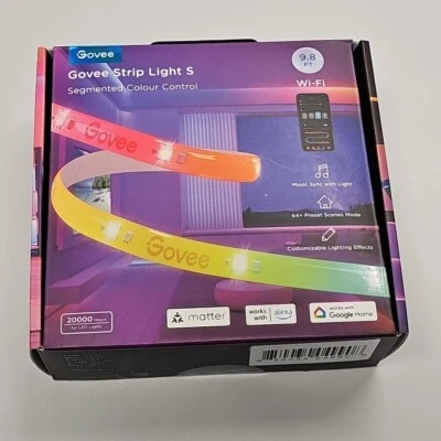 Govee Strip Light S 9.8 Ft Wifi Segmented Color Control Music Sync W/Light NEW - Image 1 of 4