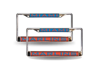 Florida Marlins Laser Chrome Metal License Plate Frame - Set of 2 Frames - Picture 1 of 6