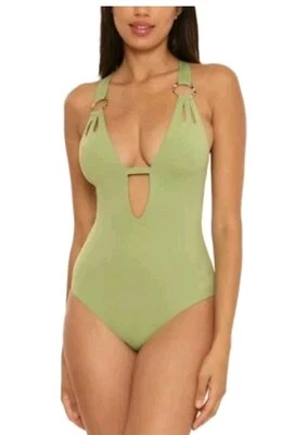 BECCA Rebecca Virtue Skylar Plunge 连体泳衣连体裤 L 码全新无标签 — 第 1/4 张图片