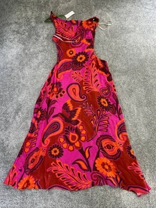 Farm Rio Dress Womens Small Pink Floral Assymetrical Midi New - Picture 1 of 11