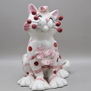 Estatuilla de gato Lacombe 2004 Willitts Designs rosa lunares cerámica gatito... - Imagen 1 de 6