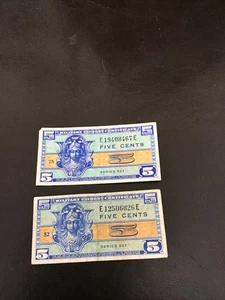 US 5 CENTS MILITARY PAYMENT CERTIFICATE Lot Of 2 FIVE CENTS MPC SERIES 521. - Picture 1 of 2