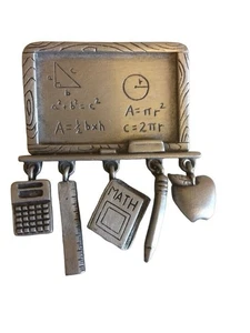 Vintage Signed JJ Pewter Algebra Math Brooch Pin 5 Charms Ruler Calculator - Picture 1 of 4