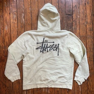 Vintage Stussy Logo Hoodie Sweatshirt Mens XL Lime Green Yellow Distressed - Picture 1 of 13