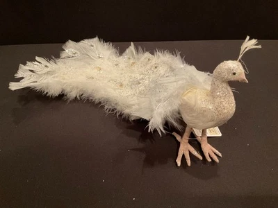 Long White Glitter and Jeweled Feathered Bird-12"-Raz Imports-NWT - Image 1 of 4
