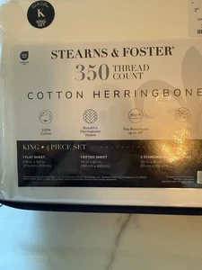 Stearns and Foster 350 TC Herringbone King Sheet Set White. Brand New! - Picture 1 of 9