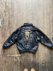 Vintage Davoucci LEGENDARY 89 Leather Steer Skull Bomber Jacket Embroidered RARE - Bild 1 von 24