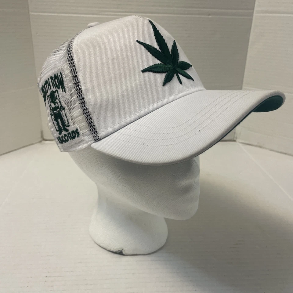 Death Row Records Leaf A-Frame Trucker Adjustable Hat White/Green Exclusive - Image 1 of 4