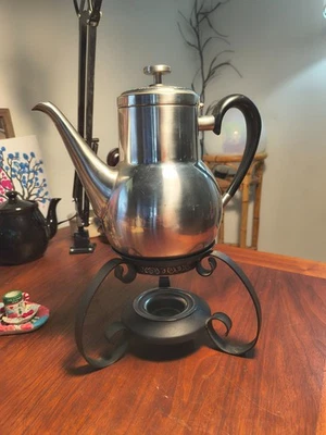 Vintage Onida Teapot Stainless Steel With Black Warmer Stand - Image 1 of 4