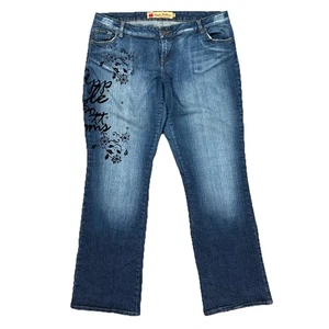 Pantalones de mezclilla vintage Y2k con parte inferior de manzana corte boot 15/16 fieltro tachonado medidas en relieve - Imagen 1 de 8