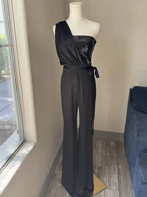 Mono Y2K negro de un hombro, pierna ancha. Por BEBE NUEVO CON ETIQUETAS, talla XS/S Foto 1 de 4