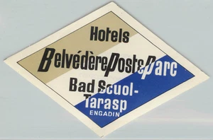 Hotel Belvedere Post e Parc ~ENGADIN - SWITZERLAND~ Old Luggage Label, c. 1940 - Picture 1 of 2
