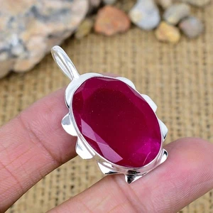 Ruby Lab-Created Gemstone Handmade 925 Sterling Silver Pendant New Year Jewelry - Picture 1 of 4