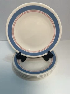 7 Corelle Colonial Blue 6 3/4 Plates Pink Blue Border 883 - Picture 1 of 3