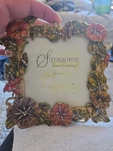 Sherborne Austrian Crystals Enameled Floral Frame 4" X 4" New - Picture 1 of 7