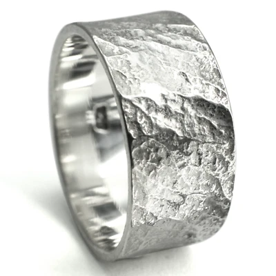 Breiter Ring aus 925 Silber für Damen Silberring Damenring 9mm steinig gehämmert - Bild 1 von 4