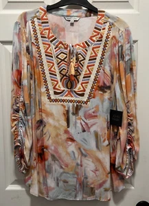 Top donna John Mark nuovo con etichette M boho ricamato artistico manica arricciata - Foto 1 di 16
