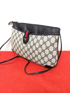 GUCCI Vintage Sherry Crossbody Bag Shoulder GG PVC Women Navy Authentic - Picture 1 of 9