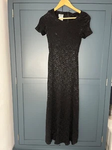LAURA ASHLEY Black Dress Size 8 Long Maxi Vintage Embroidered Floral Occasion - Picture 1 of 6