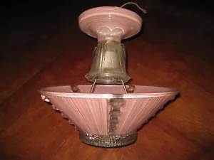 Antique Art Deco Pink Glass Ceiling Light Lamp Fixture w/ Beaded Hobnail Shade 2 - Picture 1 of 9
