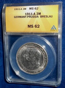 Deutschland-Preußen 1911-A 3 Mark MS62 im ANACS Halter - Bild 1 von 5