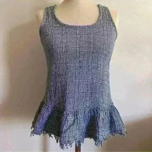 Falls Creek Navy Plaid Ruffle Sleeveless Blouse Women's Size Small - Picture 1 of 7