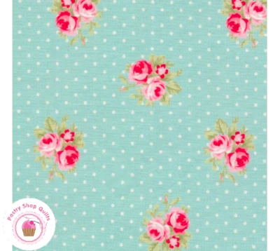 Moda BAREFOOT ROSES TW03AQ Blue Floral Dot TANYA WHELAN Quilt Fabri SHABBY CHIC - Image 1 of 3
