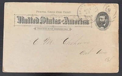 1890-93 UX10 US POSTAL CARD SANTA CLARA CAIFORNIA FARMERS STORE FEED DEPARTMENT - Image 1 of 2