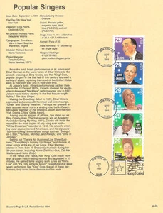 Página de recuerdo de cantantes populares #9425 29c #2849-2853 USPS - Imagen 1 de 1