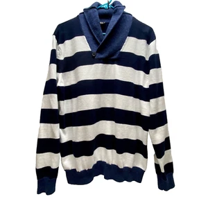 Express Sweater Men's XL Navy White Striped Shawl Neck Cotton Blend Soft Casual - Picture 1 of 16